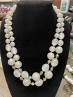 Vintage Milk Glass Double Strand Necklace AB Crystal Gold Tone 1950s