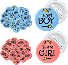 60PCS Crown Theme Gender Reveal Pins, Team Pink Blue Pin Buttons for Baby Shower