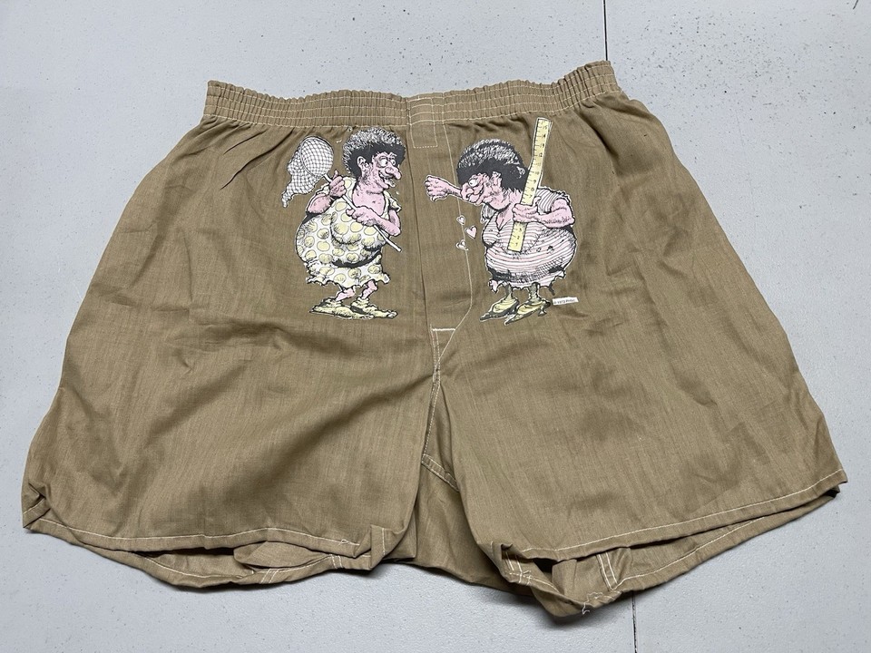 1973 Gilbert Sheldon (Fabulous Furry Freak Brothers creator) illustrated novelty boxers — genuine underground comix artifact you can actually wear.