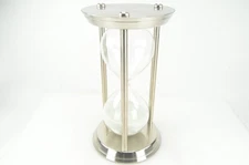 Large Hourglass Silver Brushed Metal Sand Timer (60 Minutes) 12 1/2” White Sand