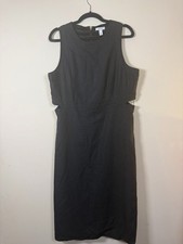 Nine West XL Black Linen Blend Cutout Waist Sleeveless Midi Dress Pockets NWT