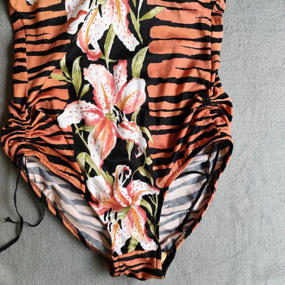 Traje de baño vintage años 50 Sears rayas tigre floral de una pieza talla 14 pinup  Foto 4 de 4