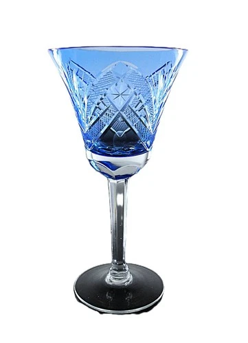 ART 1 VERRE A VIN FORME TULIP CRISTAL COULEUR  BLEU CIEL THERESIENTHAL BOHEME - Photo 1/22