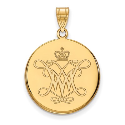 Sterling Silber vergoldet College of William and Mary große Scheibe Anhänger