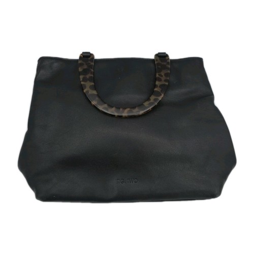 Tignanello Tig Two Soft Black Leather Faux Turquoise Shell Handled Purse 90s - Picture 24 of 24