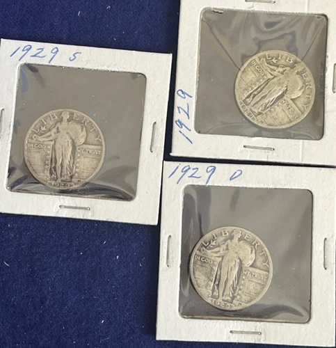 1929  D,P, S Standing Liberty Quarter Dollar  Lot of 3 coins VG