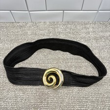 VTG Charmant Women  s Belt Stretchy Elastic Spiral Gold Color Clasp Black Wide 18
