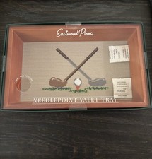 Needlepoint Valet Tray - Brand New Golf Course Golfing Office Desk NWT Wood Beev