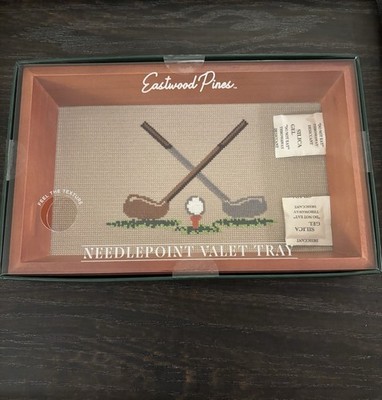Needlepoint Valet Tray - Brand New Golf Course Golfing Office Desk NWT Wood Beev