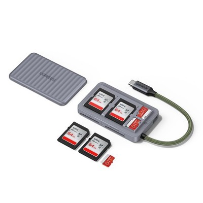 UGREEN SD-Kartenleser 3 Steckplätze (2 * SD + TF) mit 4 Karten Aufbewahrungskoffer (2 * SD + 2 * TF), USB