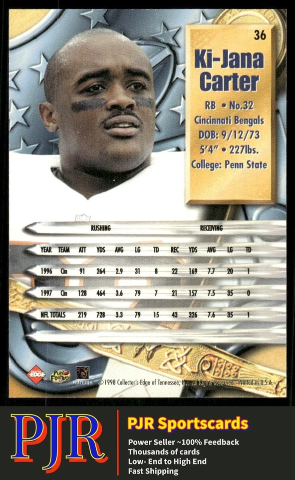Ki-Jana Carter 1998 Collector's Edge Supreme Season Review #36 Bengals - Image 2 of 2