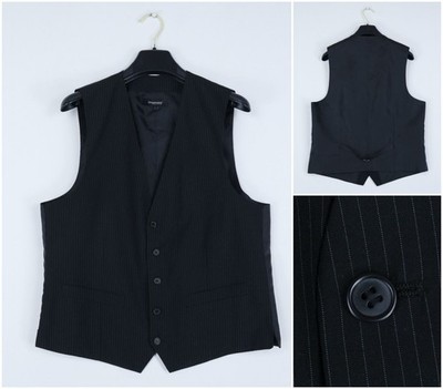 Mens Waistcoat Large Size US 44 Black Striped DRESSMANN Dress Vest