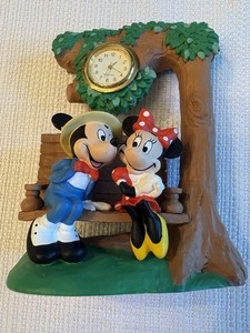 Vintage Disney Mickey & Minnie Mouse Resin Verichron Clock, As Is