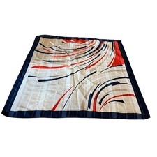 Silky Scarf Red Cream  Blue Square 32x 32  VTG Swirled Stripes