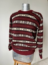 Vintage BHS pure new Shetland wool striped red and white fairisle grandad jumper