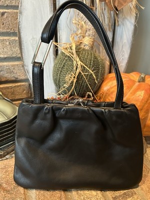 Rocha John Rocha Black Leather Kiss Lock Bag