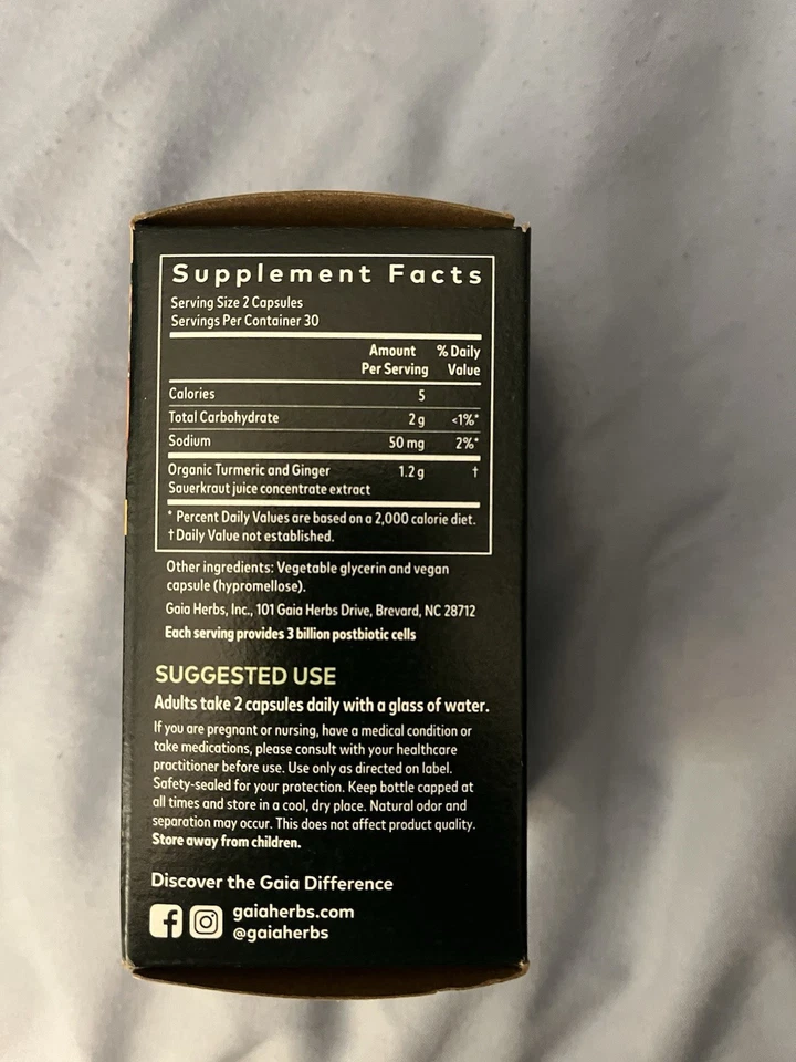 Fitocápsulas líquidas a base de hierbas veganas posbióticas postbióticas de jengibre Gaia Herbs  Foto 2 de 4