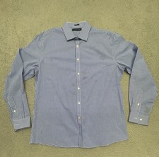 Tommy Hilfiger Mens Long Sleeve Button Up Slim Fit Shirt Blue Checkered Size XL