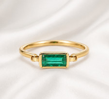 Emerald Cut Baguette Ring 925 Sterling Silver Dainty Engagement Ring size 9 us