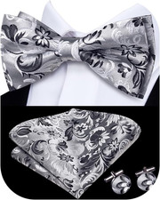 Bow Ties for Men Pre-Tied Pocket Square with Cufflinks Mens Bowtie Sets for Wedd