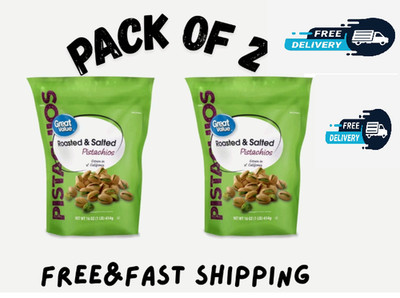 (2 pack ) Great Value Roasted & Salted Pistachios, 16 oz Resealable Bag ...