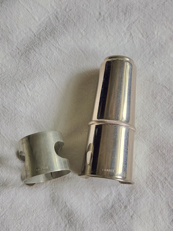 Vintage Nickle Silver Ligature & Cap for Tenor Sax Hard Rubber Mouthpiece 