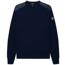 Belstaff Kerrigan Crew Neck Jumper Merino Wool Washed Navy