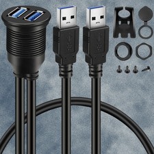 2 Ports Dual USB 3.0 Male to USB 3.0 Female AUX Flush Mount Car Mount