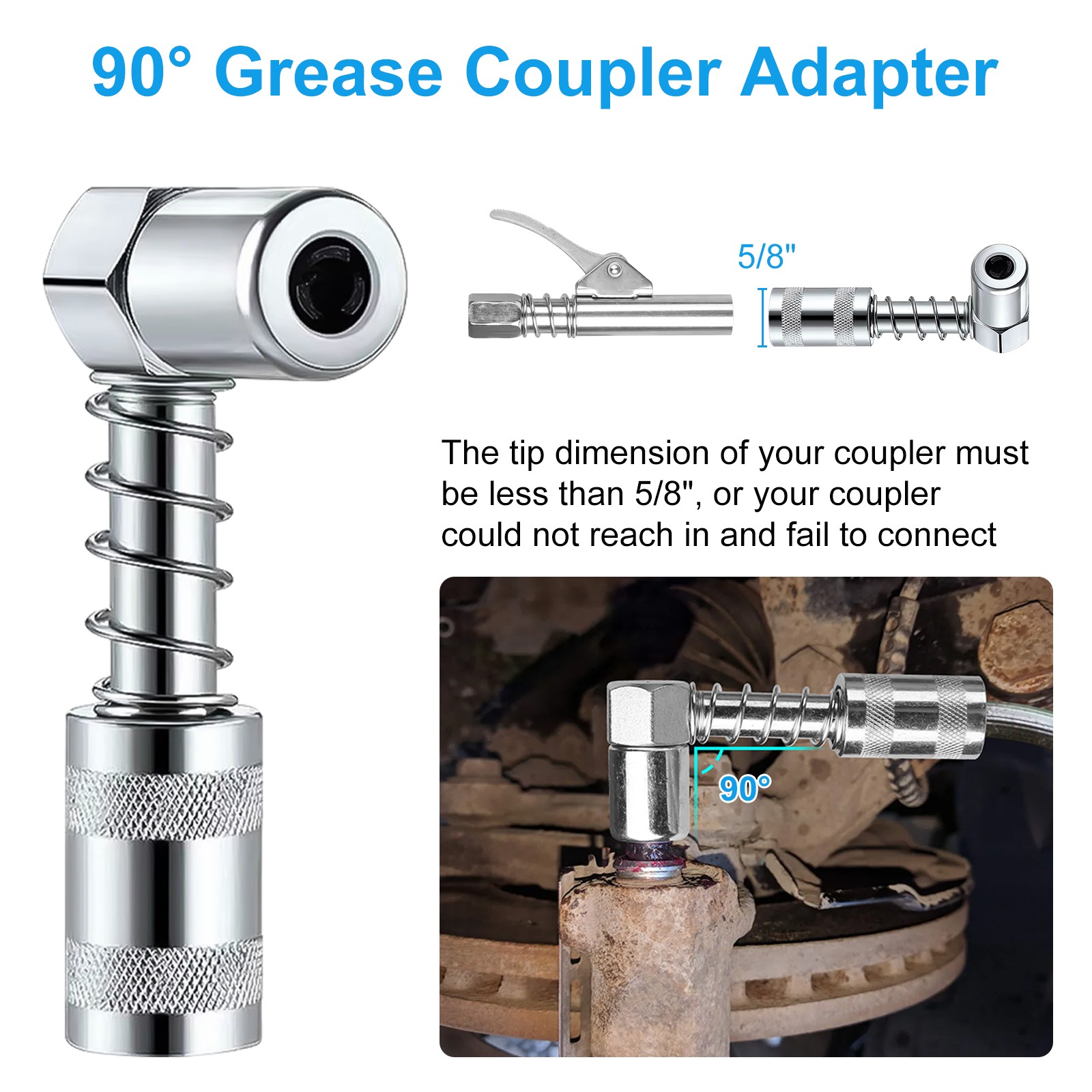 10pcs Grease Gun Accessory Kit Coupler 90° Adapter Needle 12" Flex Hose Fittings