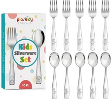 Kids Silverware Stainless Steel Set of 10 Toddler Utensils Forks and Spoons