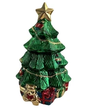 Christmas Tree Cookie Jar Canister Vintage Lillian Vernon Porcelain Holiday
