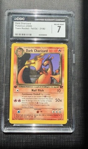 Pokémon TCG Dark Charizard 21/82 Base Set Non-Holo 1st Edition CGC 7