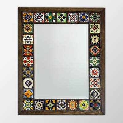 Mediterran Mosaik Spiegel Handarbeit Keramik Holzrahmen Wandbild Deko Geschenk