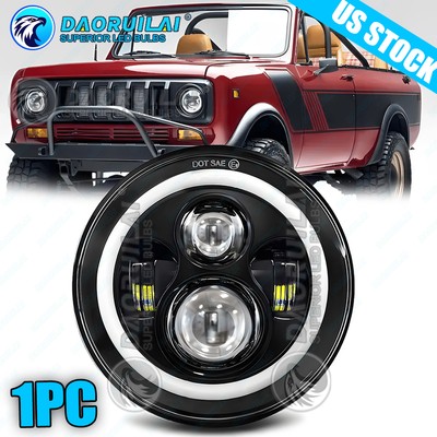 Black 7Inch 75W Dual Beam LED Headlight DRL For International Scout II 1973-1980