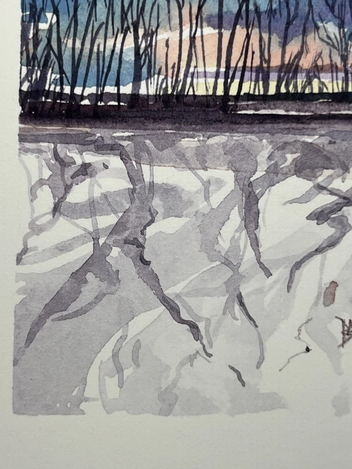 J R Baldini Miniature Watercolor Painting 3x3” Plein Air Impressionist Winter - Image 3 of 4