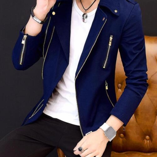 Korean Fashion Mans Slim Zipper Lapel Slim Fit Casual Jacket Coat Outwear Tops - Picture 10 of 14