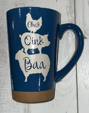 Old East Main Ceramic Latte Mug - Cluck/Oink/Baa Farm Mug - Blue/Brown 17oz NEW