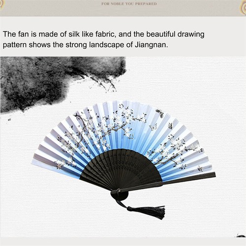 Chinese Silk Folding Fan Wooden Shank Classical Dance Fan Home Decoration - Bild 2 von 20