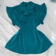 SHEIN Privé Tie Neck Ruffle Armhole Solid Top Size M Blue