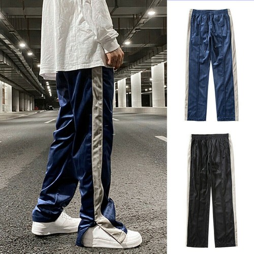 Uomo Velluto a Righe Pantaloni Larghi Elastico Vita Zip Spacco Fondo  Pantaloni | eBay