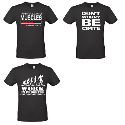 Unisex T-SHIRT FUN Gym WORK IN PROGRESS MUSCLES BE CIPITE