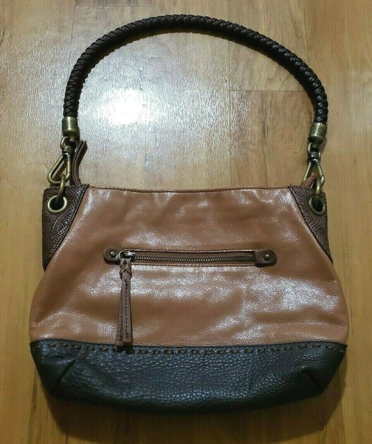 The SAK Multi Tone Brown Leather PURSE Shoulder Bag Handbag Braid Strap
