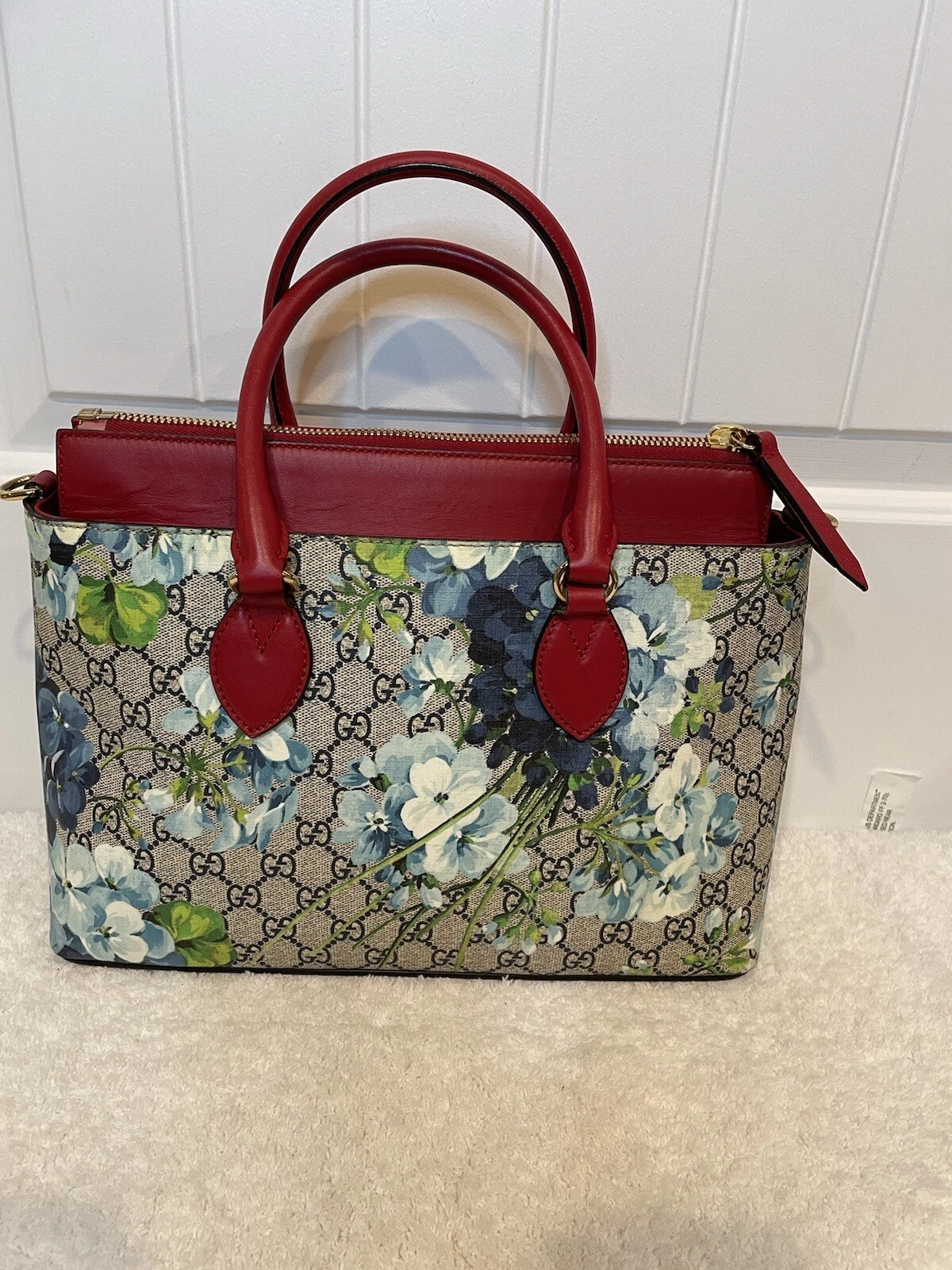 Borsa a tracolla floreale Gucci Blooms GG Supreme blu nuova senza etichette