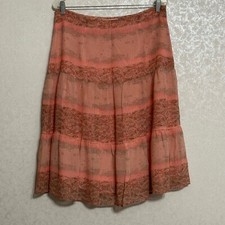 Susan Bristol Vintage Silk Pink Snake Print Tiered Midi A-Line Skirt Lined Sz 12