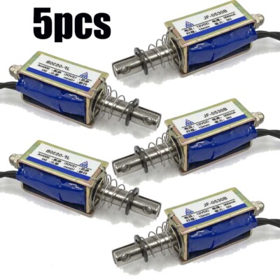 Micro DC Solenoid Valve Electromagnet DC 12V Spring Push-Pull Through Type 5Pcs