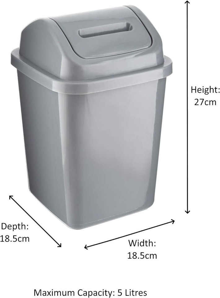 5L Bathroom Bin Swing Top Dust Bin Plastic Waste Paper Basket Rubbish