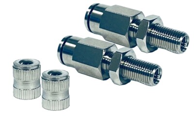 2 Inflation Valves 1/4'' Line PTC Schrader Valve Nickel Plated for Air Suspension