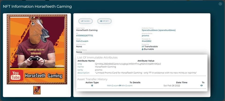 HorseTeeth Gaming - Promo Card NFT - Mint 05/10 - EPIC Limited - Wax Blockchain - image 2 of 2