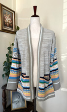 Lautrel Vintage Boho Beige Open Front Cardigan Sweater sz M