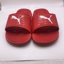 PUMA Cool Cat Repeat Size 2C High Risk Red with White Logo Youth Slide Sandals